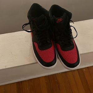 Nike red black mid tops